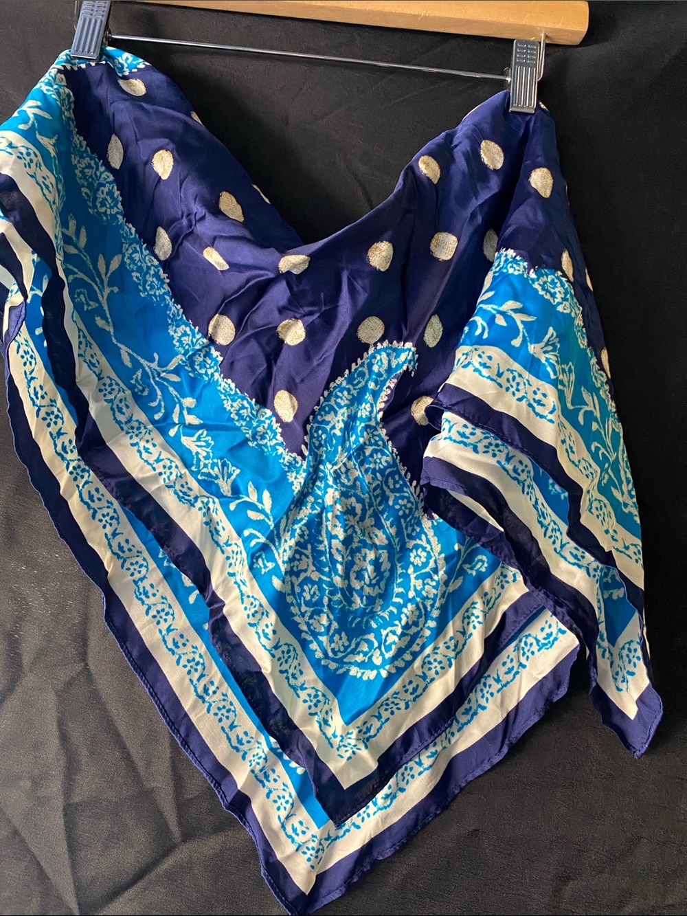 Zara Blue & White Patterned Silk-Look Scarf